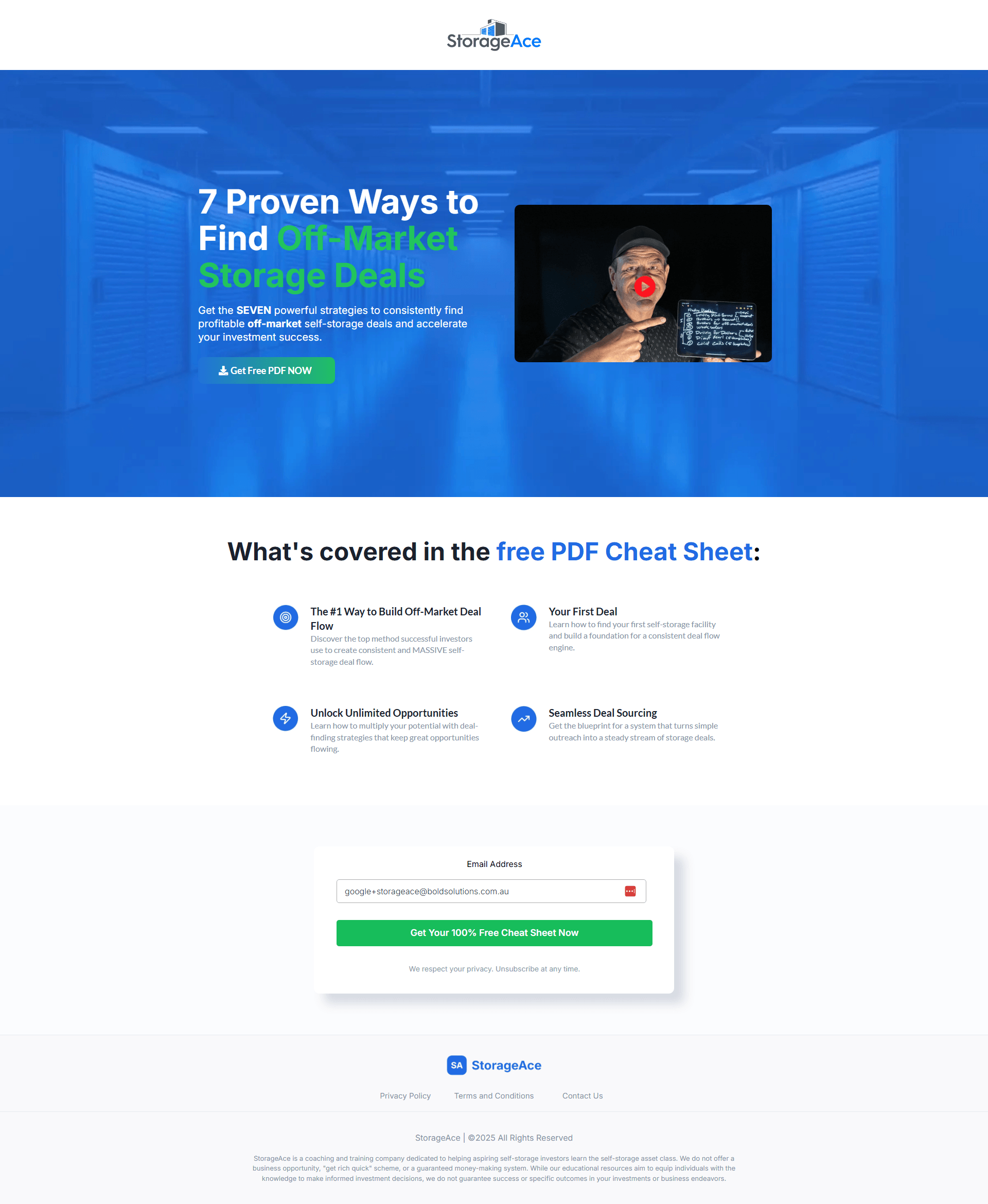 Storage Ace Landing Page Development